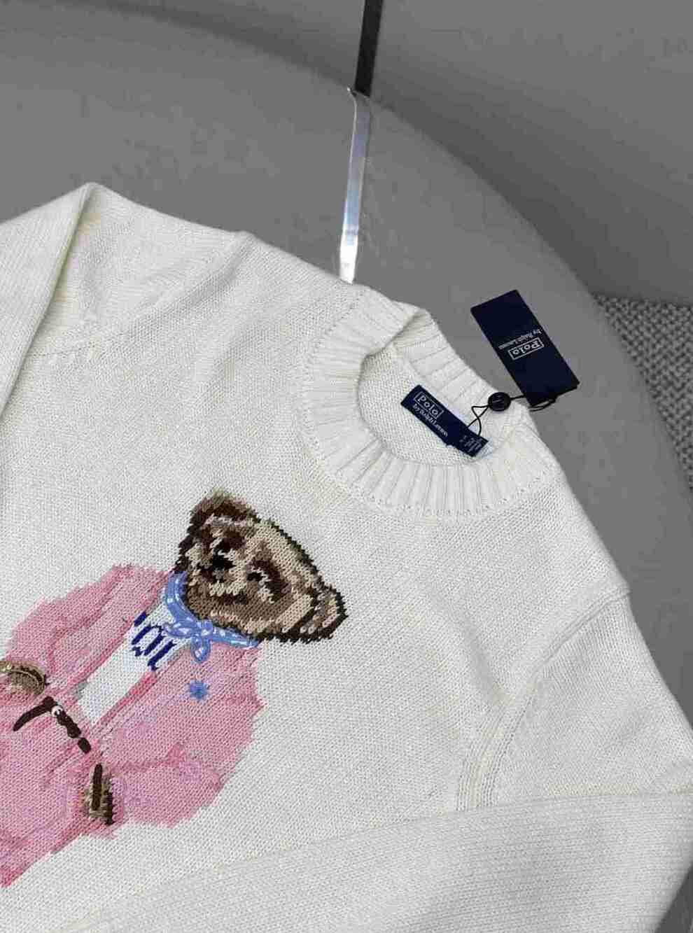 Polo Ralph Lauren Picnic Bear Knit Sweater Off White Casual Ladies Pullover - Picture 3 of 7